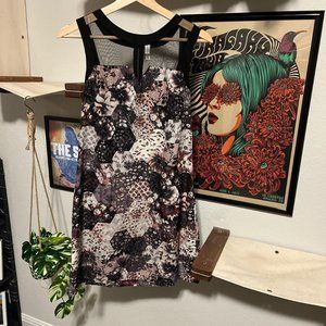 Floral style dress with multi colored purple pattern